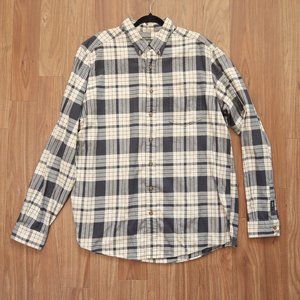 Eddie Bauer Flannel Overshirt Men's XLT Gray Cream Plaid 100% Cotton Button Down